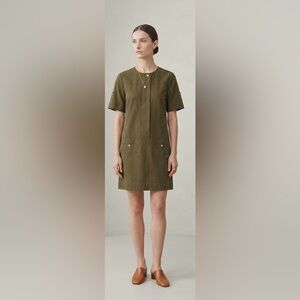 Proenza Schouler White Label Olive Green Watson Rumpled Cotton Dress Size 8
